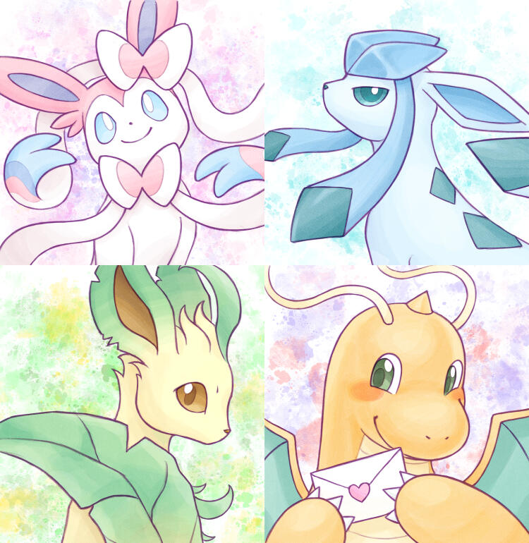 O21 - Sylveon, O22 - Leafeon, O23 - Glaceon, O24 - Dragonite, available in small