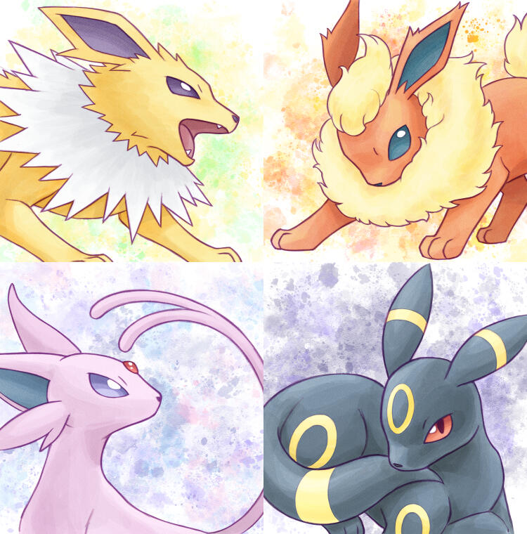 O17 - Jolteon, O18 - Flareon, O19 - Espeon, O20 - Umbreon, available in small