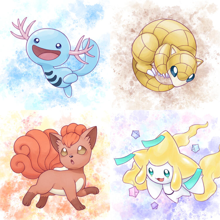 O25 - Wooper, O26 - Vulpix, O27 - Sandshrew, O28 - Jirachi, available in small