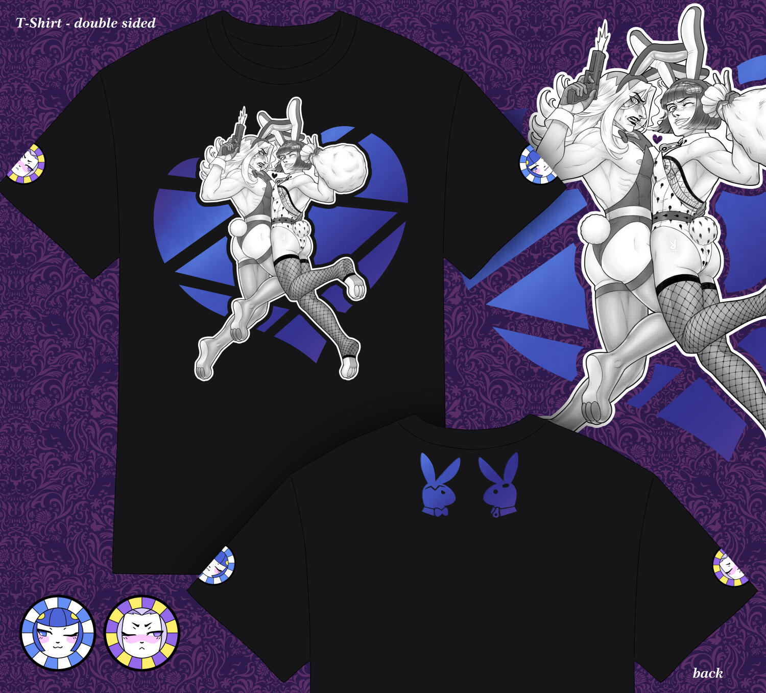 BunnyBoyAU t-shirt, with black collar and sleeve decals