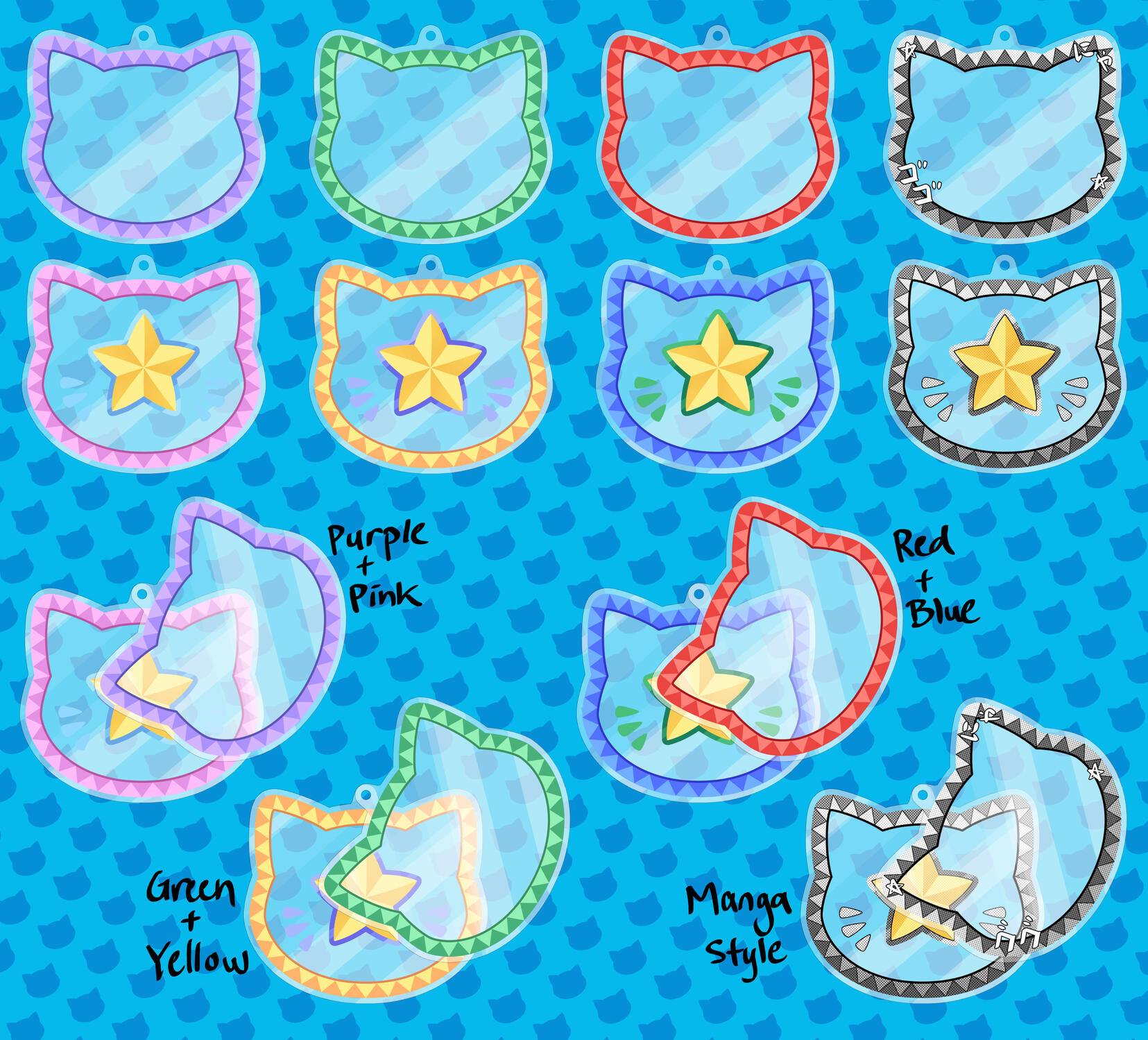 Kitty Shaker Frame colors: Purple and Pink, Green and Yellow, Red and Blue, Manga Style